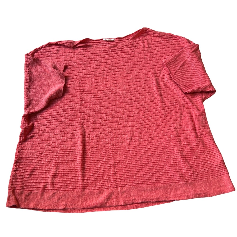 Eileen Fisher Knit Top L Coral Pink Organic Linen Cotton Boxy‎ Ribbed